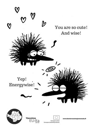 Illustration of dialogue &quot;you are so cute, and wise&quot; &quot;yep, energywise&quot;&quot;