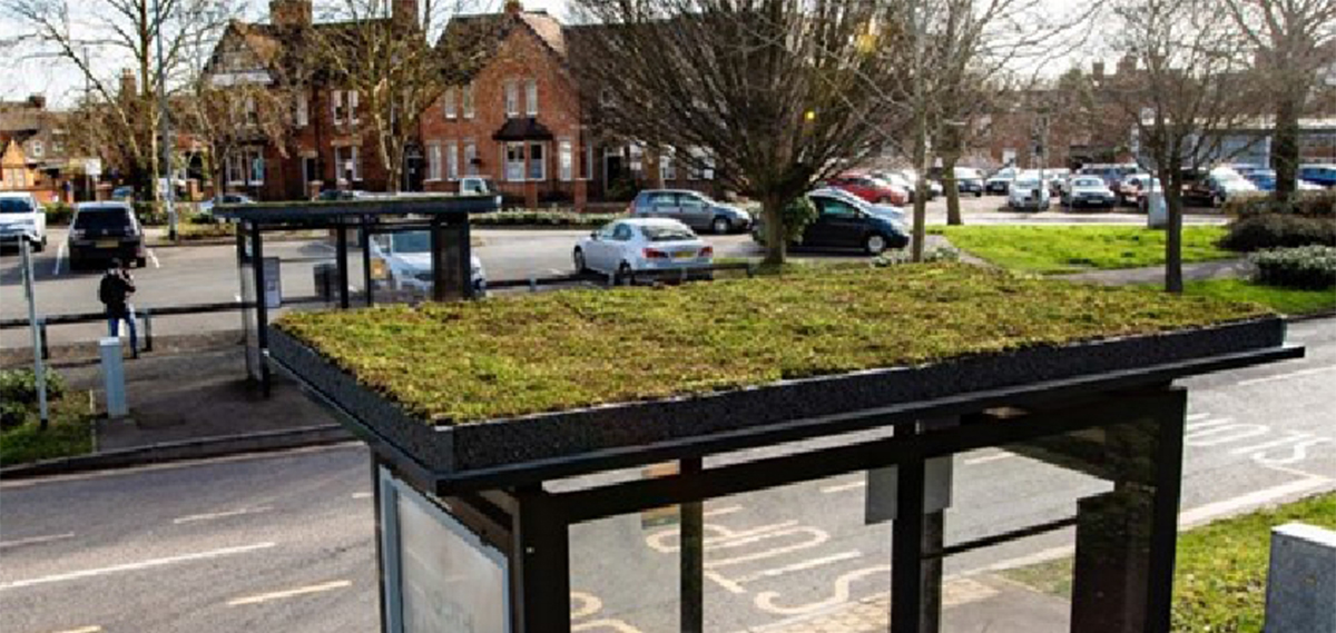 Carbon reducing green bus shelters in Milton Keynes